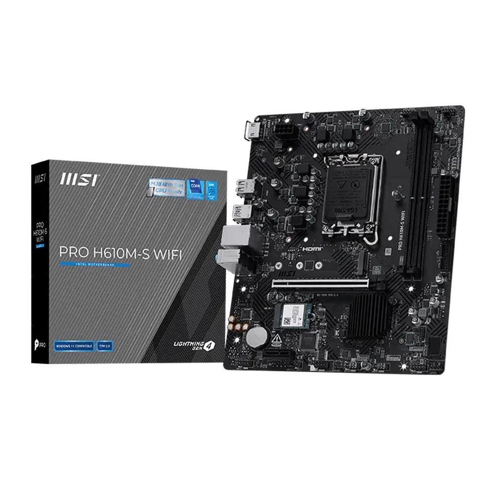 Материнская плата MSI PRO H610M-S WIFI H610, LGA1700, 2*DDR5, 1*PCIEx16, 1*PCIEx1, 1*M.2, 4*USB3.2Gen1, 8*USB2.0, 2*SATA3.0, 1G, HDMI, M-ATX, RTL