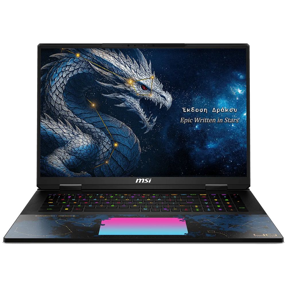 Ноутбук MSI Titan 18 HX Dragon Edition Draco Epic A2WJ-1430RUY Intel Core Ultra 9 290HX Plus/64Gb (2*32 D5)/SSD4Tb/RTX5090 24Gb (175W)/18"/IPS/MiniLED/WQUXGA/3840x2400/120Hz/Win11/RJ-45/Black-Blue-Gold/3.6kg