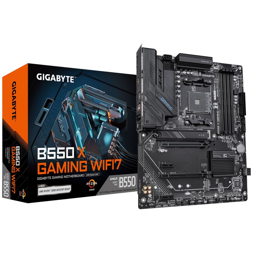 Материнская плата Gigabyte B550 X GAMING WIFI7 B550, AM4, 4*DDR4, 2*PCIEx16, 2*PCIEx1, 2*M.2, 2*TypeC, 1*USB3.2Gen2, 4*USB3.2Gen1, 4*USB2.0, 4*SATA3.0, 2.5G, DP, HDMI, ATX, RTL