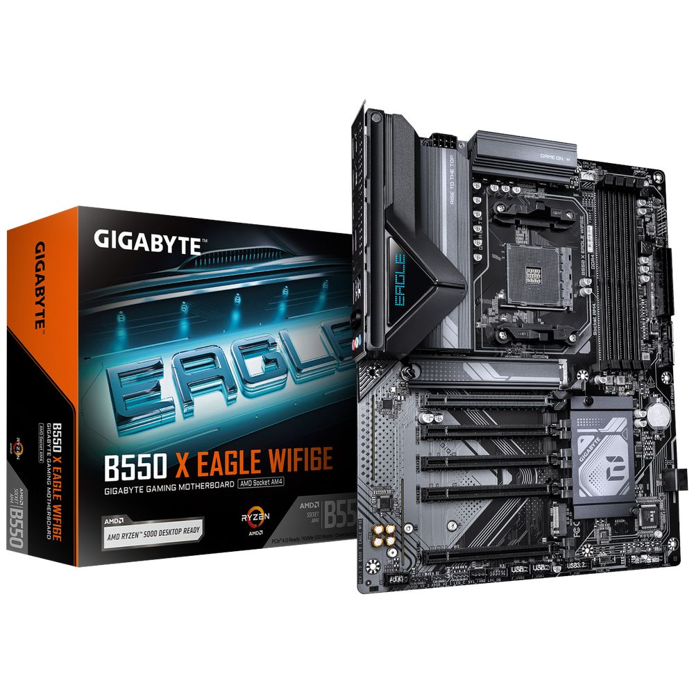 Материнская плата Gigabyte B550 X EAGLE WIFI6E B550, AM4, 4*DDR4, 1*PCIEx16, 4*PCIEx1, 2*M.2, 1*TypeC, 1*USB3.2Gen2, 3*USB3.2Gen1, 4*USB2.0, 6*SATA3.0, 2.5G, HDMI, ATX, RTL