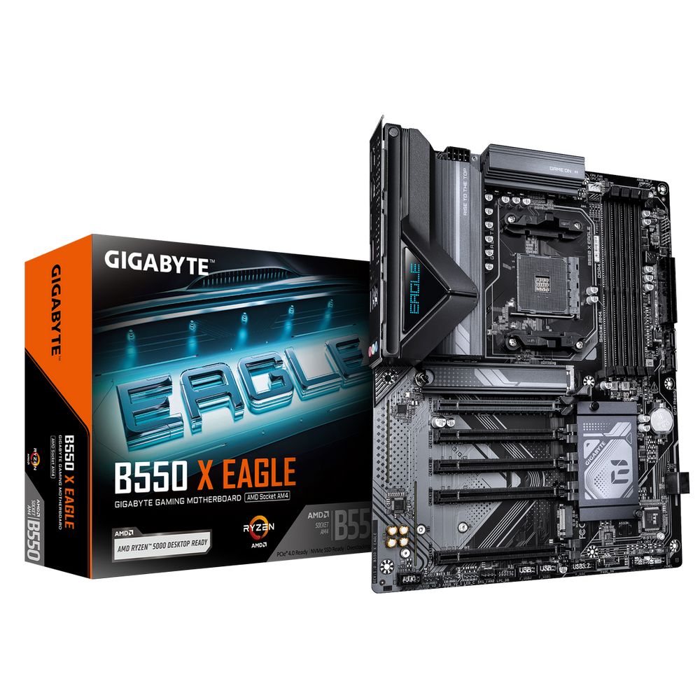 Материнская плата Gigabyte B550 X EAGLE B550, AM4, 4*DDR4, 5*PCIEx16, 2*M.2, 2*TypeC, *USB3.2Gen2, 3*USB3.2Gen1, 6*USB2.0, 4*SATA3.0, 2.5G, HDMI, ATX, RTL
