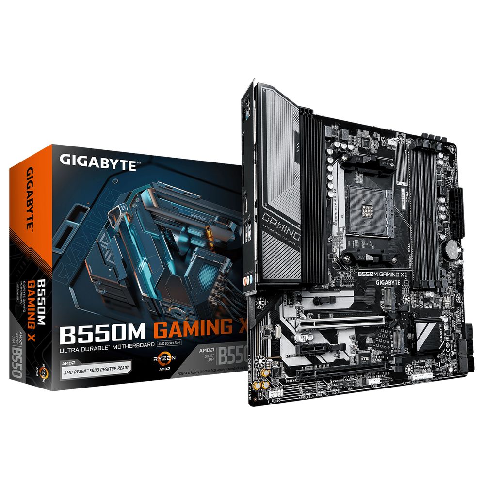 Материнская плата Gigabyte B550M GAMING X B550, AM4, 4*DDR4, 2*PCIEx16, 1*PCIEx1, 2*M.2, 1*TypeC, 4*USB3.2Gen1, 4*USB2.0, 4*SATA3.0, 1G, DP, HDMI, M-ATX, RTL