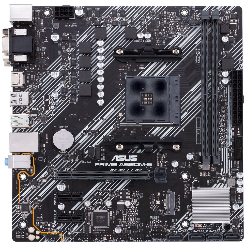 Материнская плата ASUS PRIME A520M-E/CSM A520, AM4, 2*DDR4, 1*PCIEx16, 2*PCIEx1, 1xM.2, 6*USB3.2Gen1, 6*USB2.0, 4xSATA3.0, 1G, VGA, DVI, HDMI, M-ATX, RTL