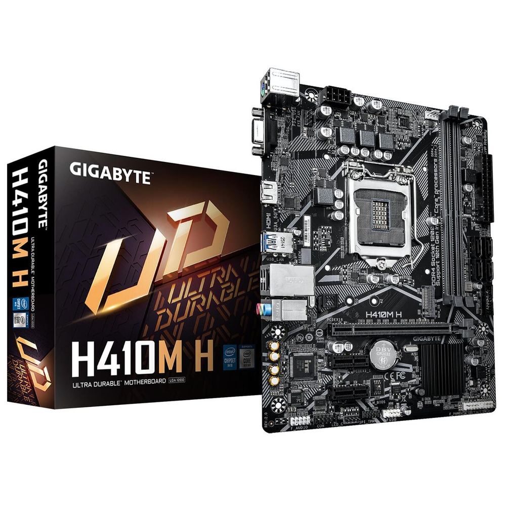 Материнская плата Gigabyte Bad Pack H410M H 2.0 H410, LGA1200, 2xDDR4, 1*PCI-Ex16, 2*PCI-Ex1, 1*M.2, 1*TypeC, 3*USB3.2Gen1, 6*USB2.0, 4*SATA3.0, 1G, VGA, HDMI, MATX, RTL