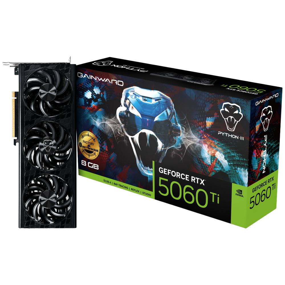 Видеокарта Gainward RTX5060Ti PYTHON III OC 8GB GDDR7 128bit 3xDP HDMI 3FAN RTL