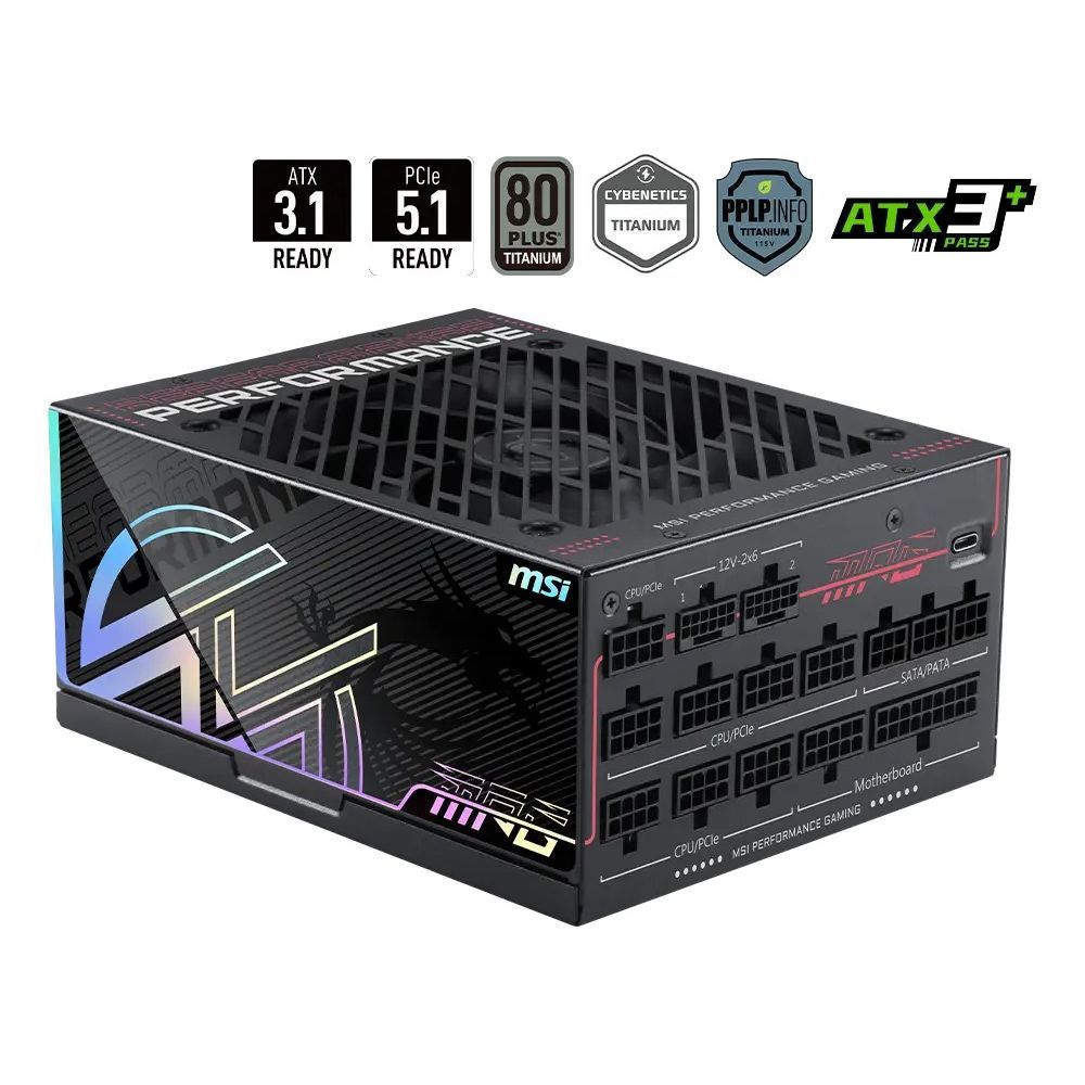 Блок питания ПК MSI MPG Ai1300TS PCIE5 , 1300W, 80+ Titanium, полностью модульный, ATX 3.1, PCIE5.1, RTL