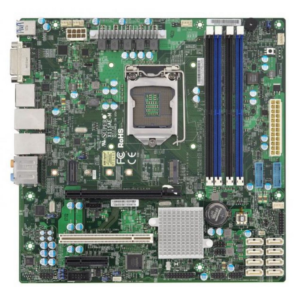 Материнская плата SuperMicro SuperMicro MBD-X11SAE-M-O, RTL Micro-ATX LGA 1151 Up to 64GB Unbuffered ECC/non-ECC UDIMM DDR4-2400MHz in 4 DIMM slots intel® C236 r 8 SATA3 (6 Gbps) ports RAID 0,1,5,10 6 USB 2.0 ports 6 USB 3.0 ports 2 USB 3.1 1 PCI-E 3.0 x16 1 PCI-E 3.0 x4