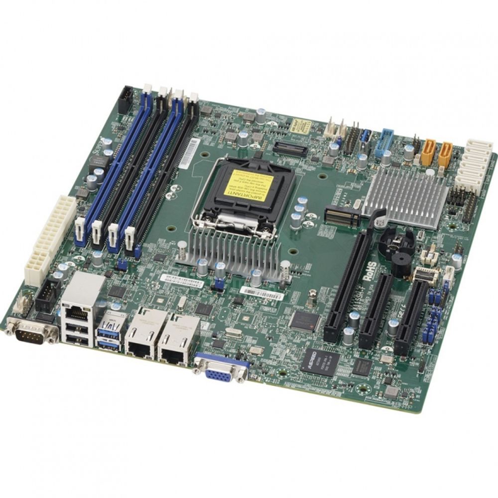 Материнская плата SuperMicro MBD-X11SSH-F-B Micro-ATX LGA 1151 64GB Unbuffered ECC UDIMM DDR4-2400MHz, in 4 DIMM slots 6 USB 2.0 ports 5 USB 3.0 ports 1 VGA port 1 PCI-E 3.0 x8 (in x16 slot) 1 PCI-E 3.0 x8 1 PCI-E 3.0 x4 (in x8 slot) (186525) (incl. 1x I/O Shield MCP-260-00042-0N, 2x CBL-0044L)