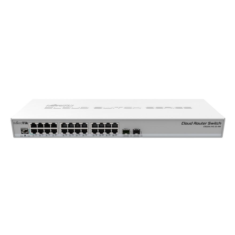 Коммутатор MIKROTIK CRS326-24G-2S+RM Cloud Router Switch 326-24G-2S+RM with 800 MHz CPU, 512MB RAM, 24xGigabit LAN, 2xSFP+ cages, RouterOS L5 or SwitchOS (dual boot),{10} (002198)