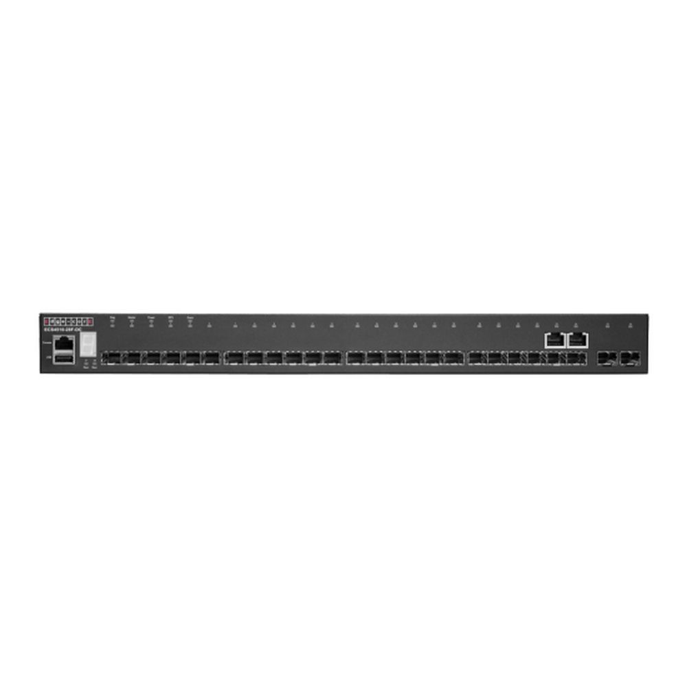 Коммутатор Edge-corE ECS4510-28F-DC Edge-corE 22 x GE SFP + 2 x GE Combo (RJ45/SFP) + 2 x 10G SFP+ ports + 1 x expansion slot (for dual 10G SFP+ ports) L2+ Stackable Switch w/ 1 x RJ45 console port, 1 x USB type A storage port, RPU connector, Stack up to 4 units, DC Version