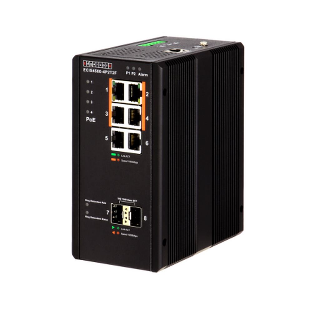 Коммутатор Edge-corE 4 10/100/1000 BASE-T PoE+ Ports , 2 10/100/1000 BASE-T Ports, plus 2 100/1000BASE-X SFP Industrial Gigabit Ethernet Switch Edge-corE ECIS4500-4P2T2F