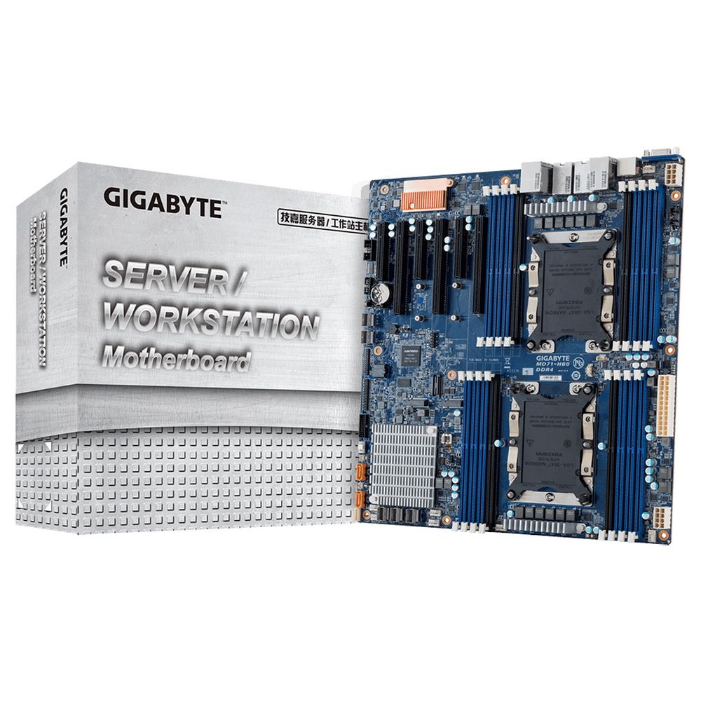 Материнская плата Gigabyte MD71-HB0 1.1B (GAD71HB0MR-00-G11B) Intel Xeon Scalable Family,6-Channel RDIMM/LRDIMM DDR4,16xDIMMs,2x10Gb/s BASE-T and 2x1Gb/s LAN ports , 3 x SlimSAS (for 12 x SATA 6Gb/s),2xSATA DOM supported,Ultra-Fast M.2 and U.2 with PCIe Gen3x4, RTL {10}