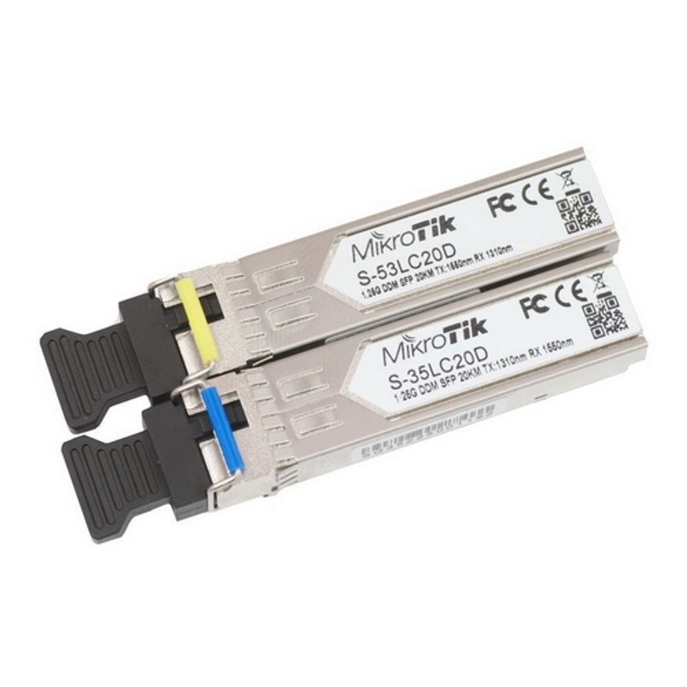 Трансивер MIKROTIK S-3553LC20D комплект из 2 шт SFP modules, S-35LC20D (1.25G SM 20km T1310nm/R1550nm, Single LC-connector) + S-53LC20D (1.25G SM 20km T1550nm/R1310nm, Single LC-connector)