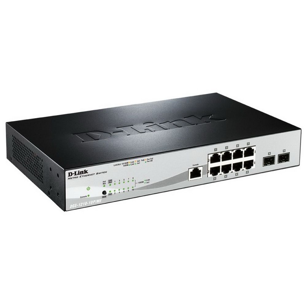 Коммутатор D-Link DGS-1210-10P/ME/A1A Управляемый коммутатор 2 уровня с 8 портами 10/100/1000Base-T с поддержкой PoE и 2 портами 1000Base-X SFP, RTL {5}