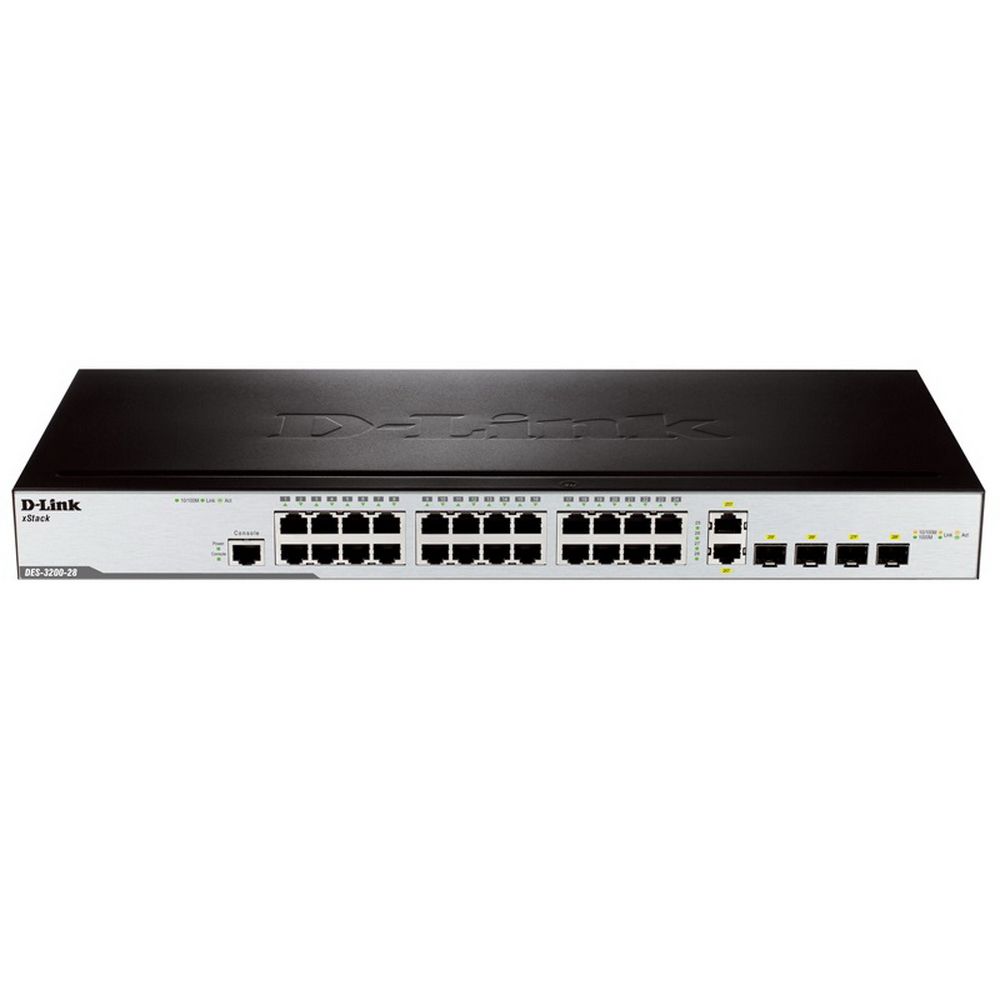 Коммутатор D-Link DES-3200-28/C1A Управляемый коммутатор 2 уровня с 24 портами 10/100BASE-T + 2 комбо-портами 1000Base-T/SFP, RTL {3} (370366)