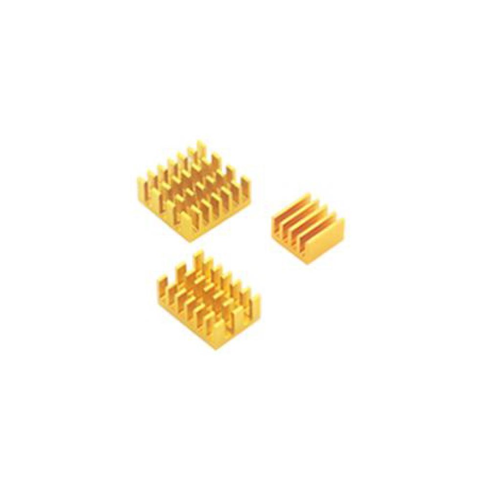 Набор радиаторов ACD RA539 Gold 3 in 1 Heat Sink Set Aluminum (15x10x5мм, 14x14x6мм и 8.8x8.8x5мм) for Raspberry Pi 4B комплект из 3шт