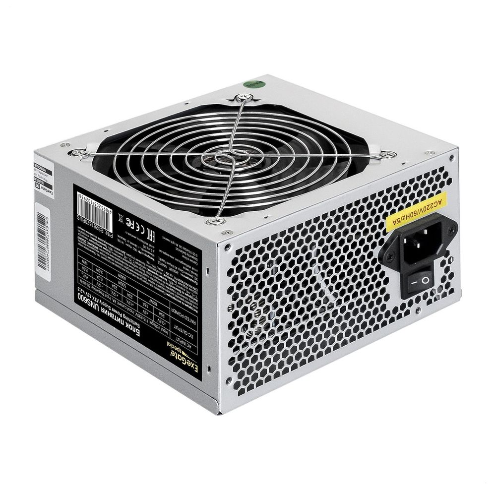Блок питания Exegate ES261570RUS Блок питания 600W ExeGate UNS600, ATX, 12cm fan, 24p+4p, 6/8p PCI-E, 3*SATA, 2*IDE, FDD
