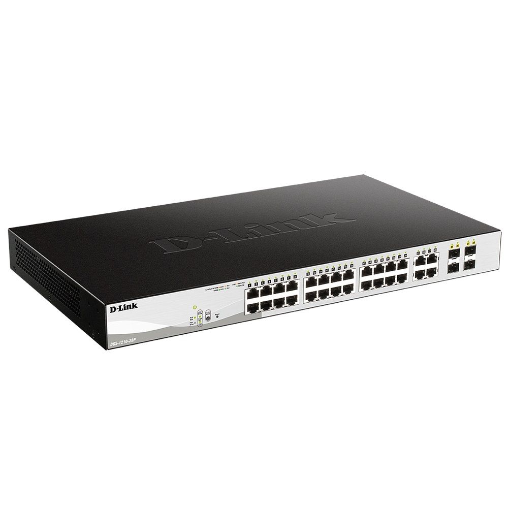 Коммутатор D-Link DGS-1210-28P/FL1A Управляемый L2 коммутатор с 24 портами 10/100/1000Base-T и 4 комбо-портами 100/1000Base-T/SFP (24 порта PoE 802.3af/at, РоЕ-бюджет 193 Вт) {3} (450143)