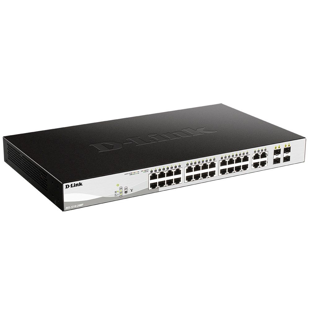 Коммутатор D-Link DGS-1210-28MP/FL1A Управляемый L2 коммутатор с 24 портами 10/100/1000Base-T и 4 комбо-портами 100/1000Base-T/SFP (24 порта PoE 802.3af/at, РоЕ-бюджет 370 Вт), RTL {3}