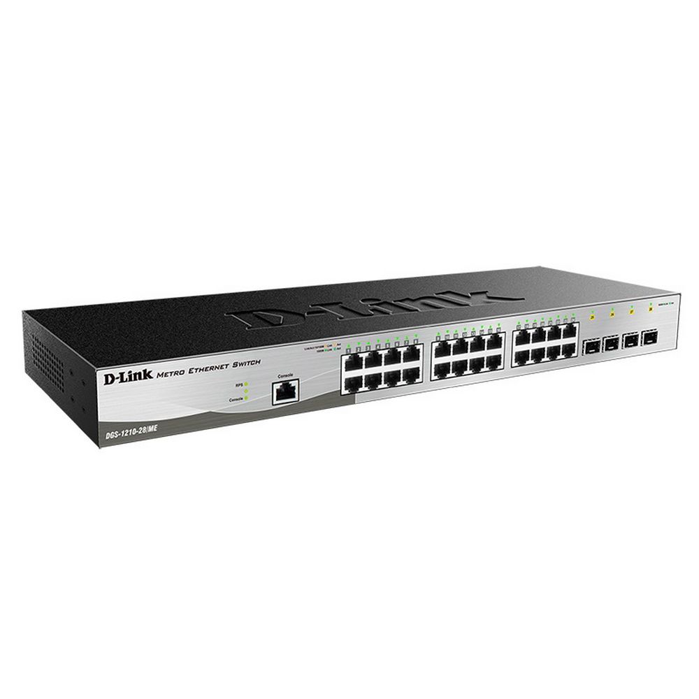 Коммутатор D-Link DGS-1210-28/ME/P/B2A Управляемый коммутатор 2 уровня с 24 портами 10/100/1000Base-T и 4 портами 1000Base-X SFP, функцией ИБП при подключении внешнего аккумулятора DC 12 В, возможностью его подзарядки и мониторинга статуса питания коммутатора