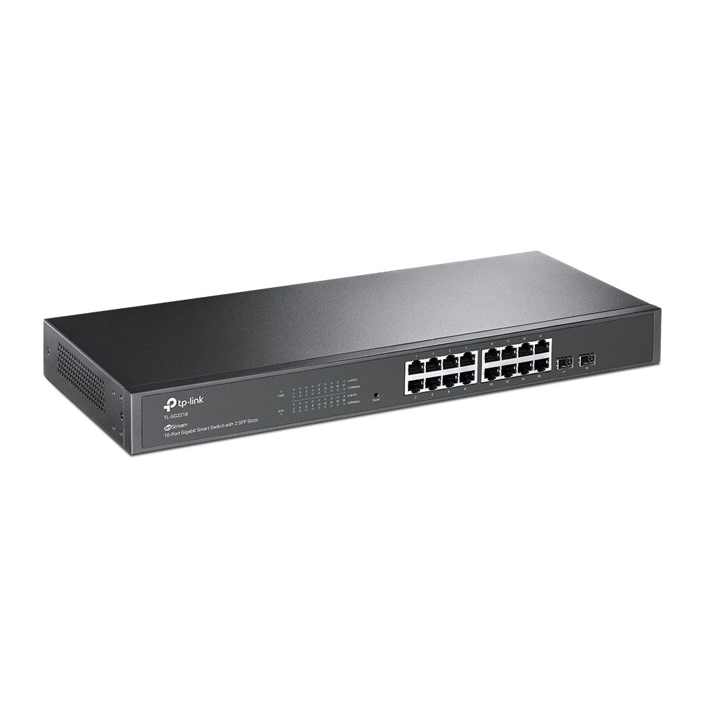 Коммутатор TP-LINK TL-SG2218 JetStream Smart коммутатор на 16 гигабитных портов и 2 гигабитных uplink-порта, 16 портов RJ-45 10/100/1000 Мбит/с, 2 гигабитных SFP-слота, функции L2/L2+, возможность монтажа в стойку, режимы работы: Omada SDN, индивидуальный.(006419)