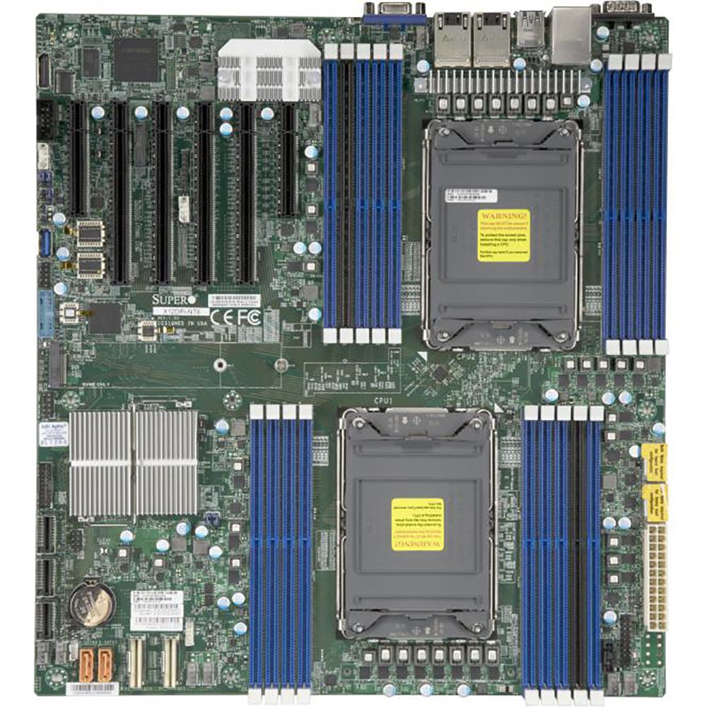 Материнская плата SuperMicro  MBD-X12DPI-NT6-B 3rd Gen Intel® Xeon® Scalable processors Dual Socket LGA-4189 (Socket P+) supported, CPU TDP supports Up to 270W TDP, 3 UPI up to 11.2 GT/s,Intel® C621A,Up to 4TB RDIMM,DDR4-3200MHz Up to 4TB 3DS ECC LRDIMM,DDR4-3200MHz, (incl. 2* SKT-1205L-P4IC-FXC, 2* CBL-0044L, 1* MCP-260-00042-0N)