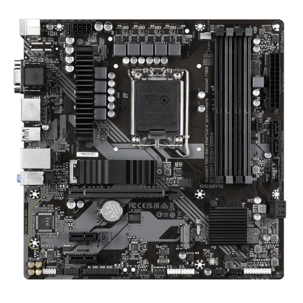 Материнская плата GIGABYTE B760M DS3H DDR4 (LGA1700, mATX, B760, 4xDDR4, RAID, 1xPCI-Ex16, 2xM.2, DP+HDMI+VGA) (B760M DS3H DDR4)