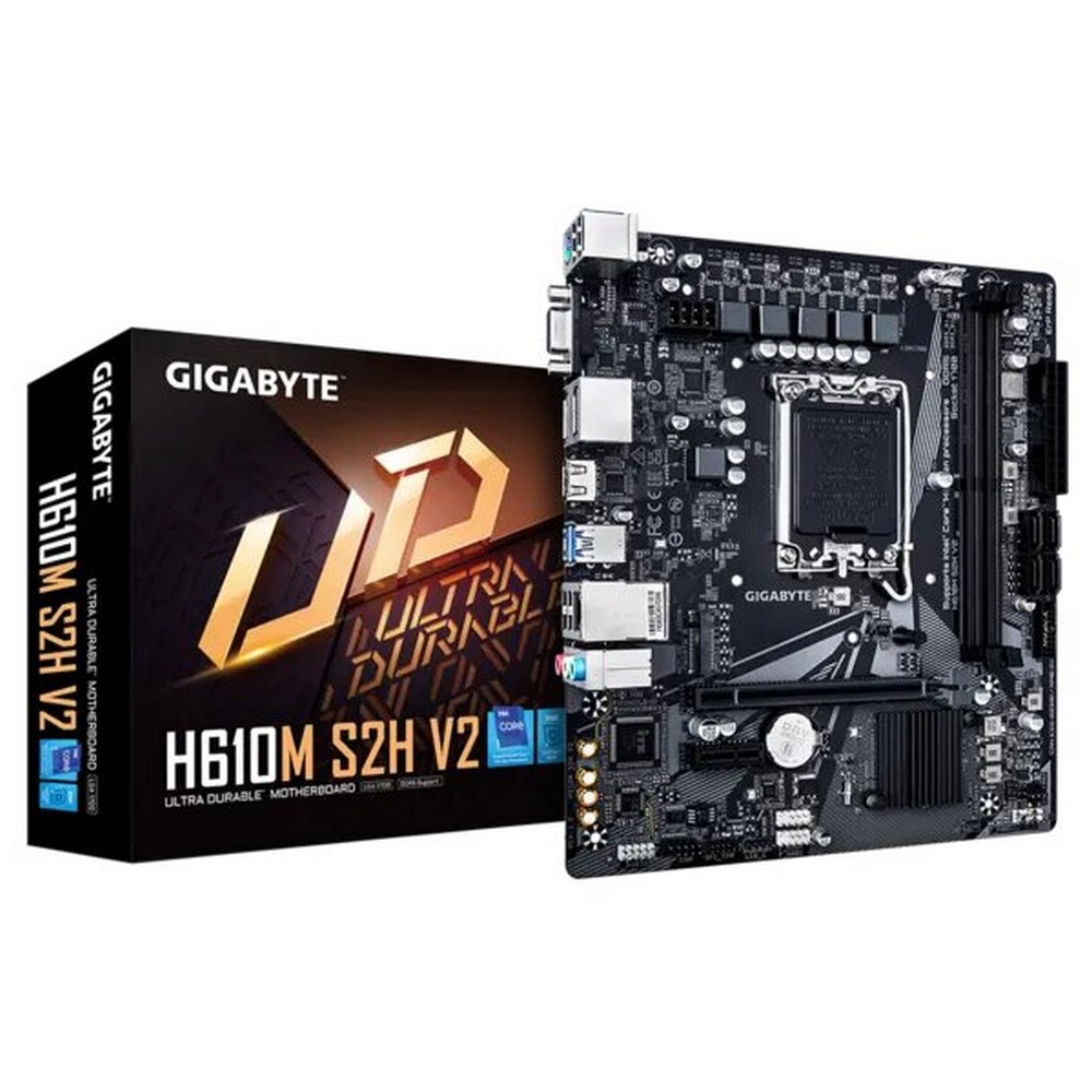 Материнская плата GIGABYTE H610M S2H V2 (LGA1700, mATX, H610, 2xDDR5, 1xPCI-Ex16, 1xM.2, HDMI+DP+VGA, RTL) (H610M S2H V2)