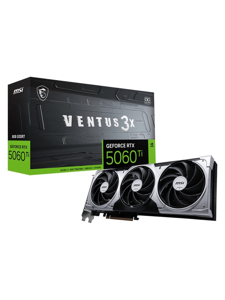 Видеокарта MSI nVidia GeForce RTX 5060 TI 8G VENTUS 3X OC (8Gb, GDDR7, 128 bit, 3xDP+HDMI, RTL) (RTX 5060 TI 8G VENTUS 3X OC)