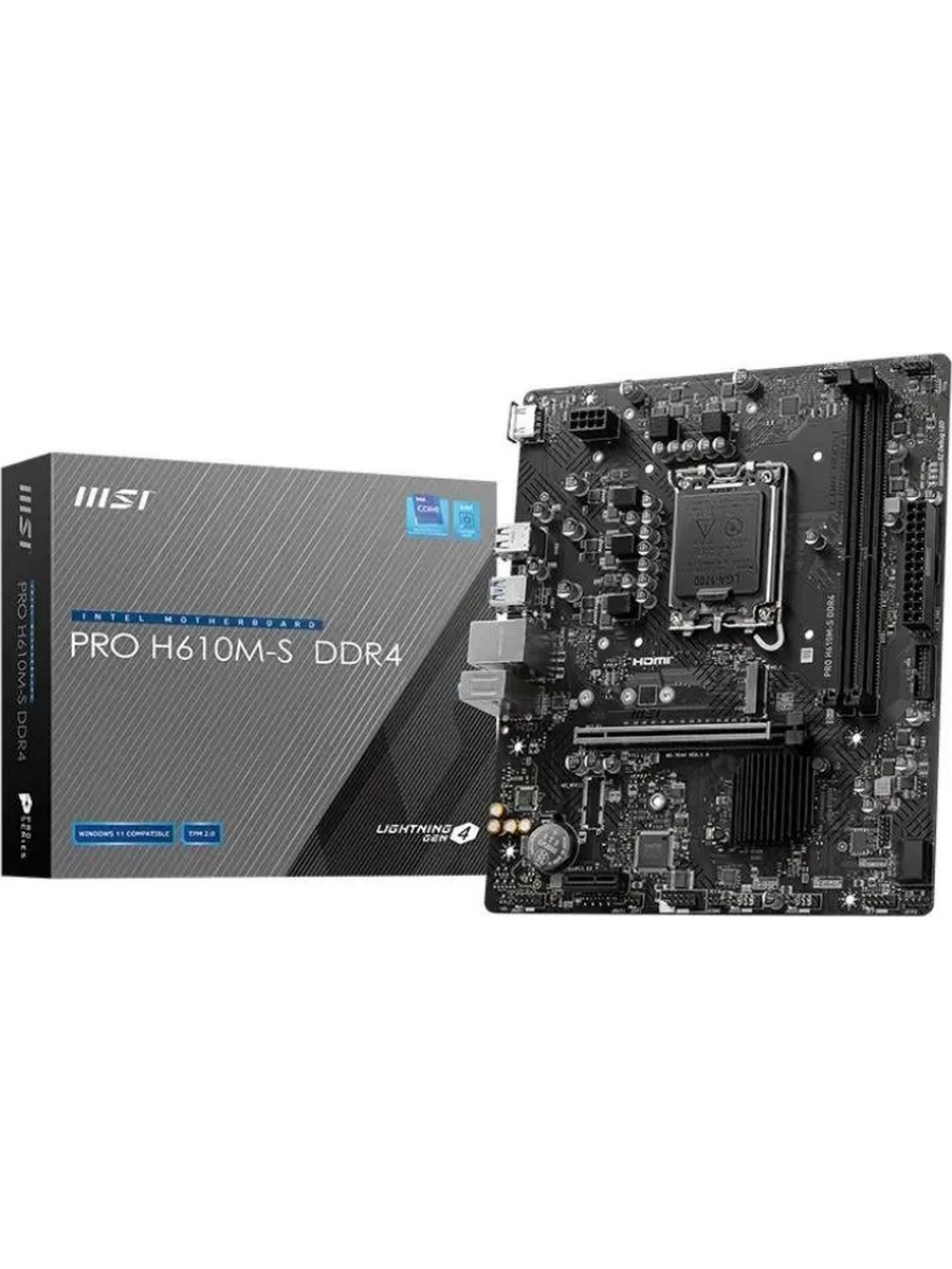 Материнская плата MSI PRO H610M-S DDR4 II (LGA1700, mATX, H610, 2xDDR4, 1xPCI-Ex16, 1xM.2, HDMI, RTL) (PRO H610M-S DDR4 II)