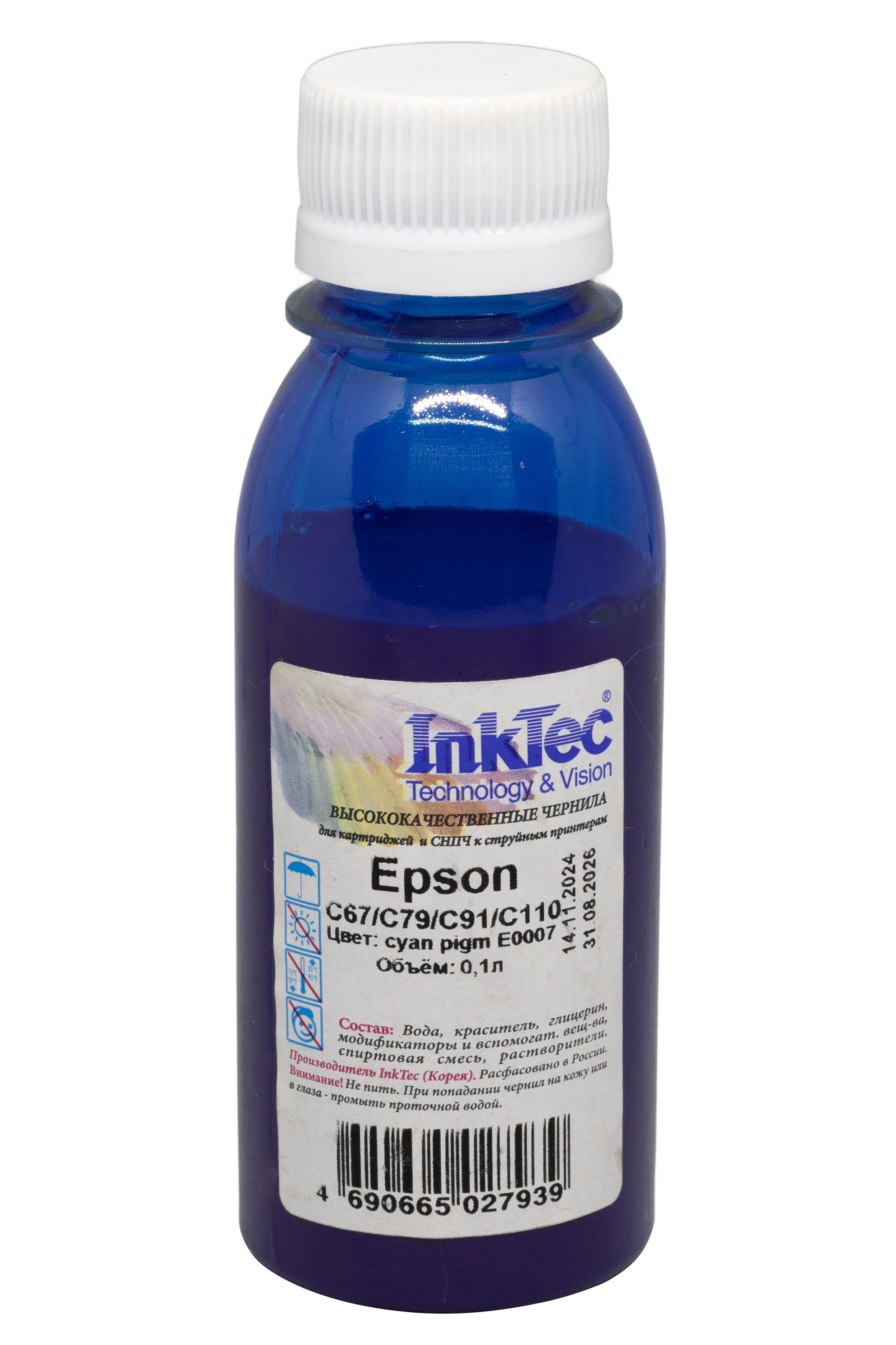 Чернила InkTec (E0007) для Epson C67/C79/C91/C110, Пигментные, C, 0,1 л.
