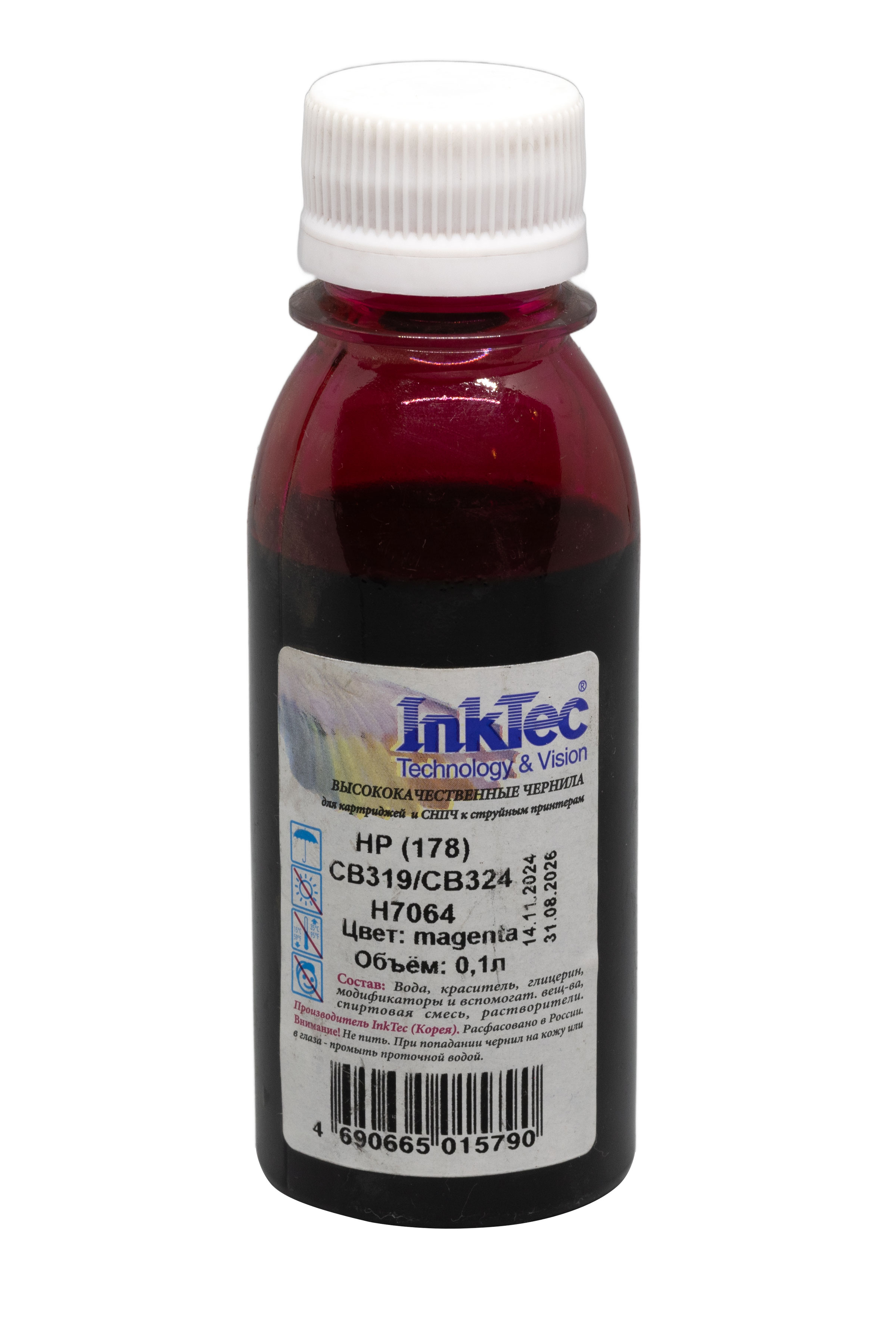 Чернила InkTec (H7064) для HP CB319/ CB324 (№178), M, 0,1 л.
