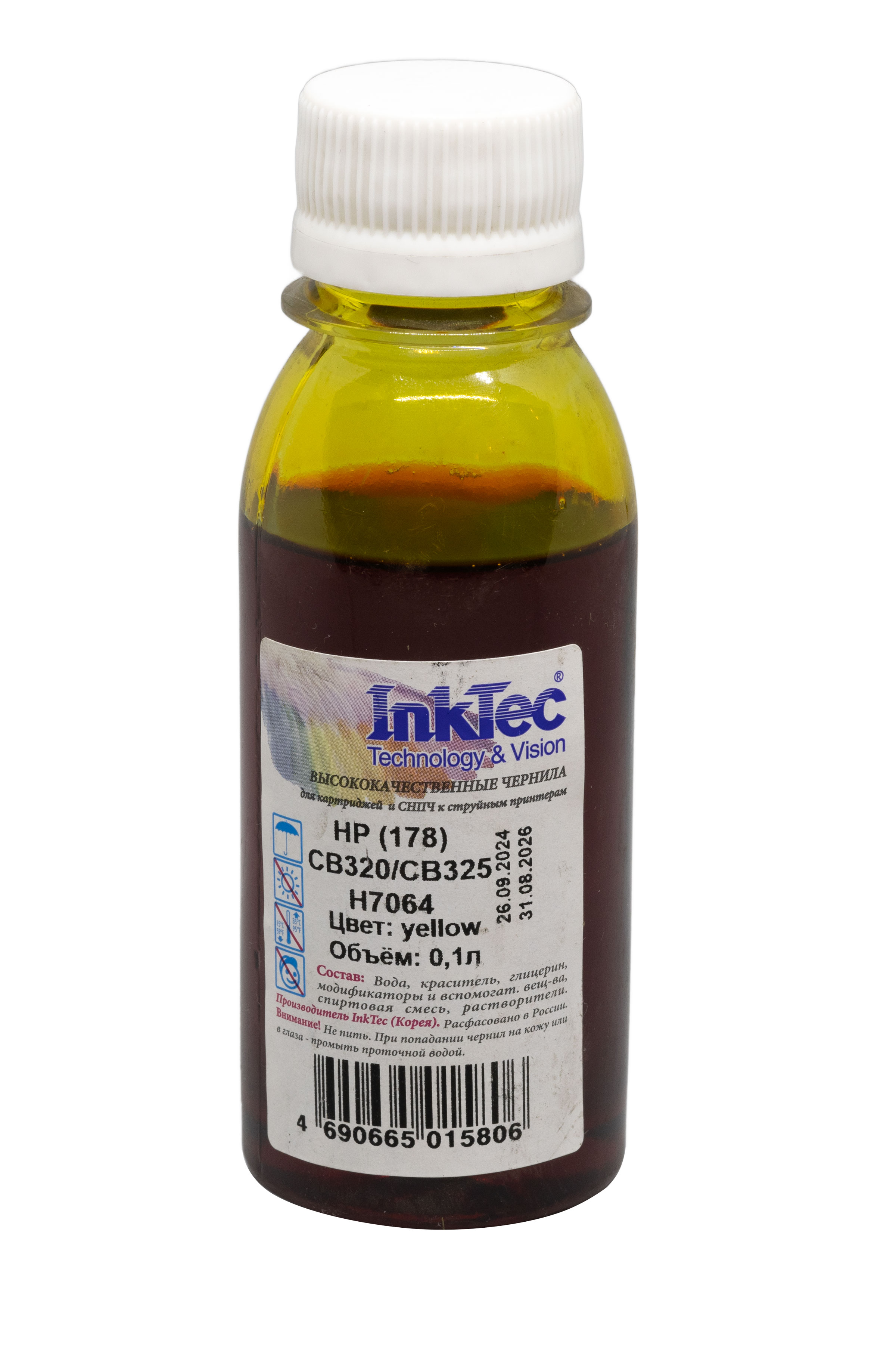 Чернила InkTec (H7064) для HP CB320/ CB325 (№178), Y, 0,1 л.