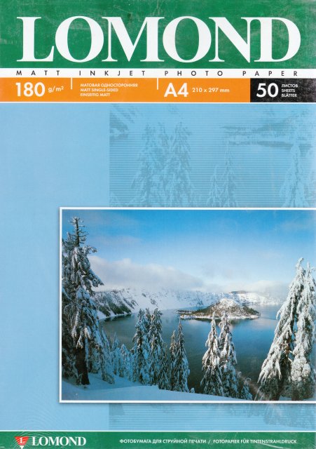 Фотобумага Lomond матовая односторонняя (0102014), A4, 180 г/м2, 50 л.