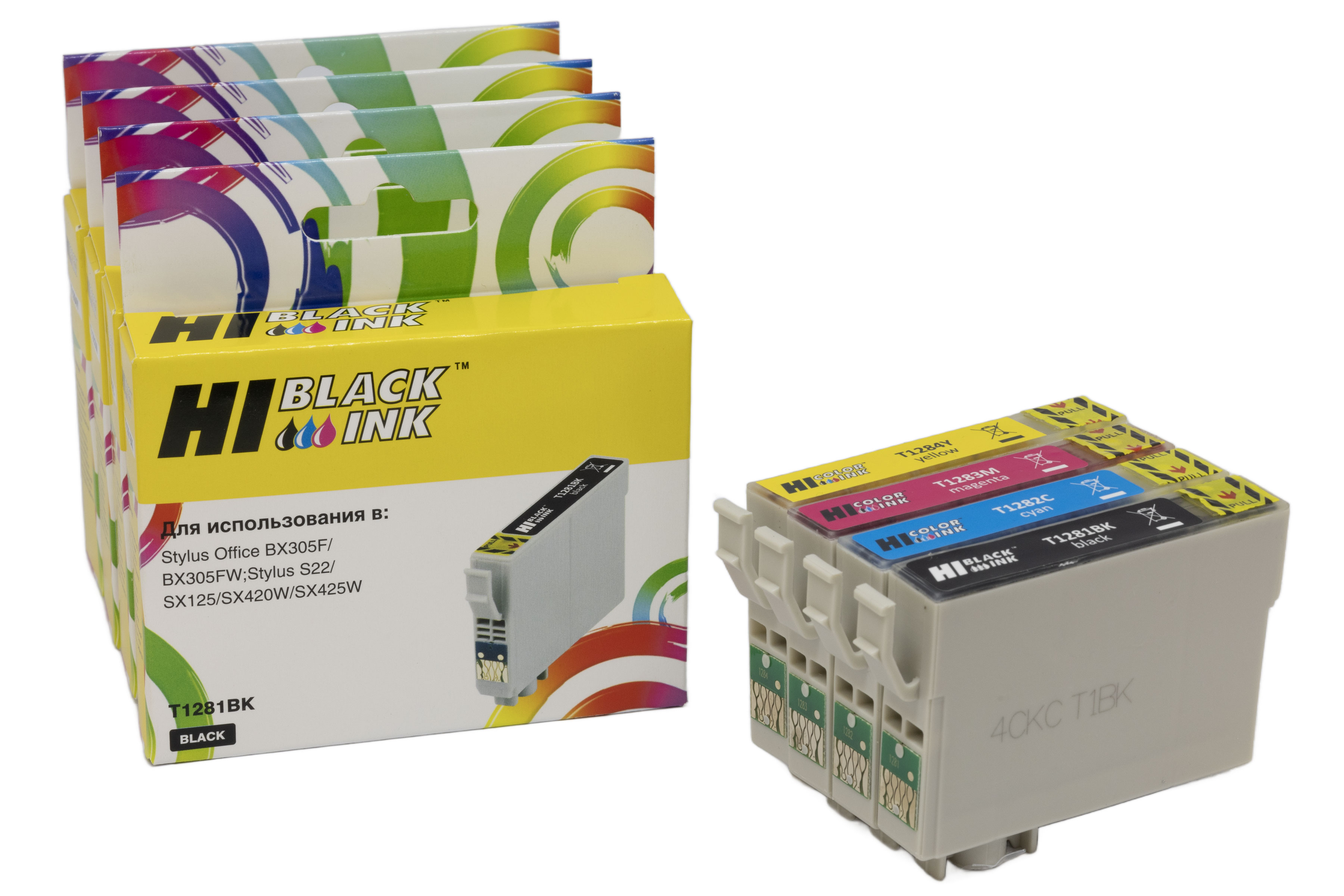 Комплект струйных картриджей Hi-Black HB-T1285 (T1281-T1284) для Epson Stylus S22/SX125, (Bk,C,M,Y)