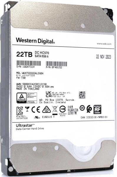 Western Digital Ultrastar DC HС570 HDD 3.5" SATA 22TB, 7200 rpm, 512MB buffer, 512e, 0F48159, 1 year