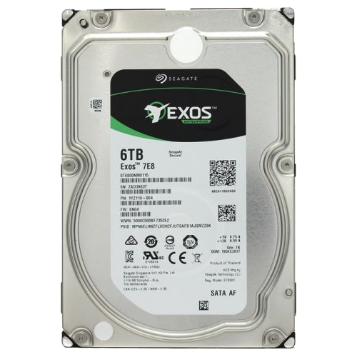 Seagate Exos 7E8 HDD 3.5" SATA 6Tb, 7200 rpm, 256Mb buffer, ST6000NM021A, 512e/4Kn, 1 year, (analog ST6000NM0115)