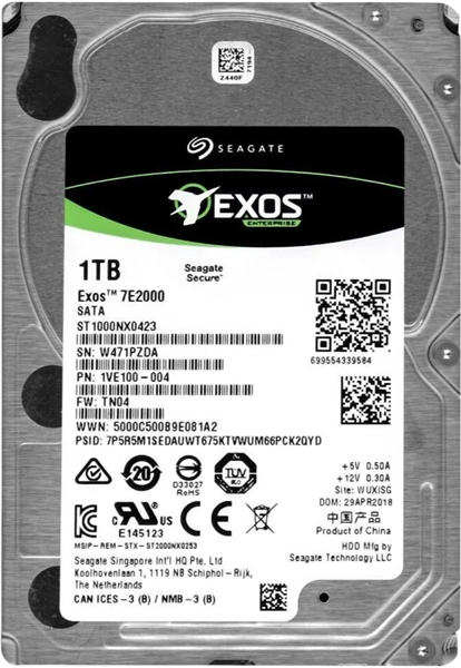 Seagate Exos 7E2000 HDD 2,5" SATA 1Tb, 7200 rpm, 128Mb buffer, 512N, ST1000NX0423, 1 year