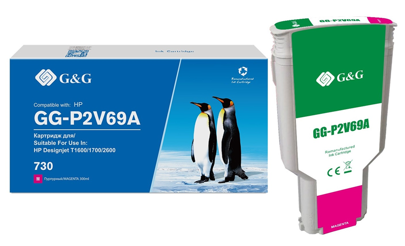 Cartridge G&G 730 для DJ T1600/T1700/T2600 пурпурный 300 мл  аналог P2V69A  гарантия 36 мес.