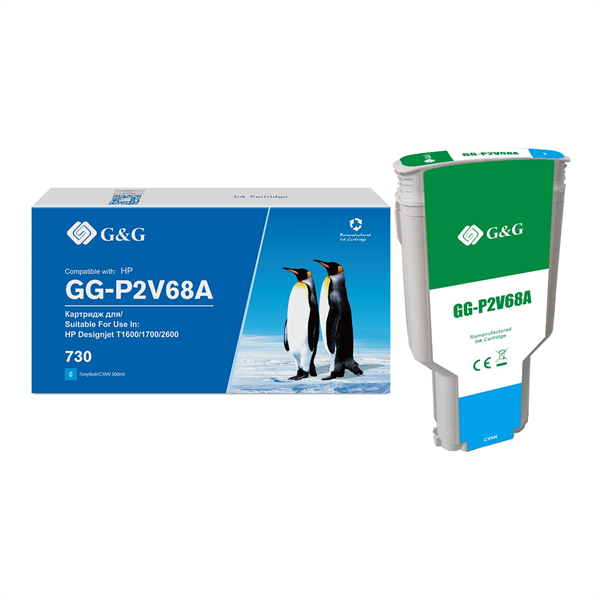 Cartridge G&G 730 для DJ T1600/T1700/T2600 голубой 300 мл аналог P2V68A  гарантия 36 мес.