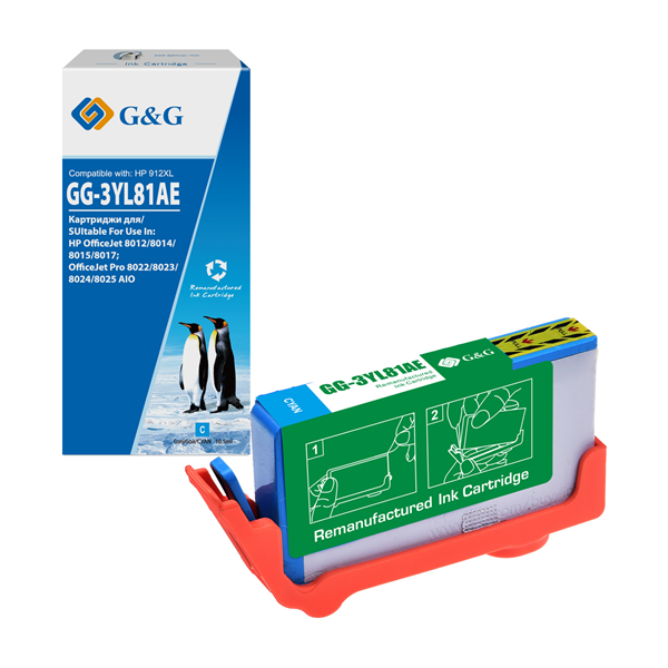 Cartridge GG 912XL для OfficeJet 8013/8023/8025 голубой 825 стр. аналог 3YL81AE гарантия 36 мес.