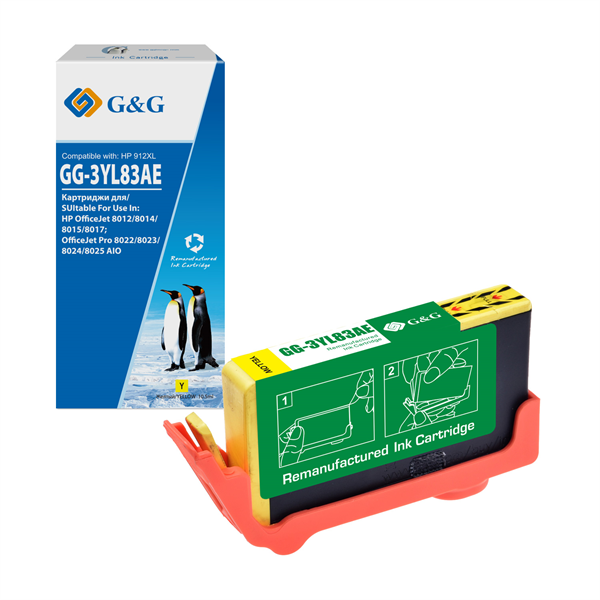 Cartridge GG 912XL для OfficeJet 8013/8023/8025 желтый 825 стр. аналог 3YL83AE гарантия 36 мес.