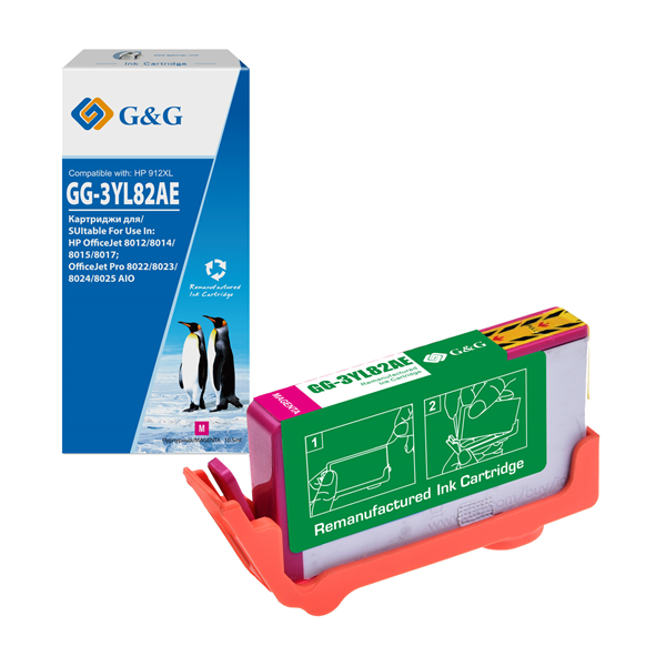 Cartridge GG 912XL для OfficeJet 8013/8023/8025 пурпурный 825 стр. аналог 3YL82AE гарантия 36 мес.