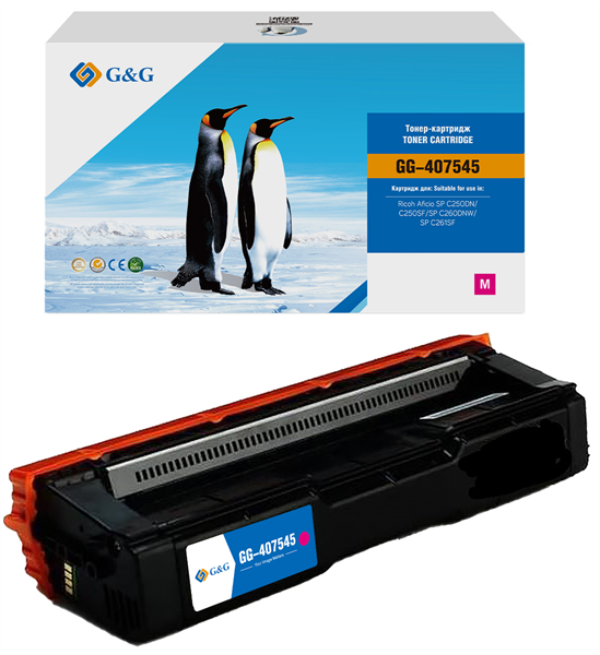 G&G toner-cartridge для Ricoh Aficio SP C250DN/C250SF пурпурный 1 600 стр. 407545 с чипом гарантия 36 мес. распродажа остатков