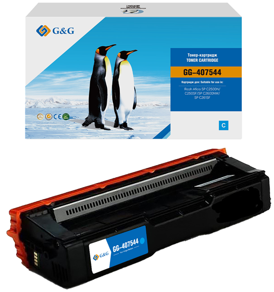 G&G toner-cartridge для Ricoh Aficio SP C250DN/C250SF голубой 1 600 стр. 407544 с чипом гарантия 36 мес. распродажа остатков