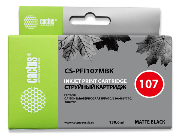 Cactus CS-PFI107MBK PFI-107MBK черный матовый (130мл) для Canon IP iPF670/iPF680/iPF685/iPF770/iPF780/iPF785