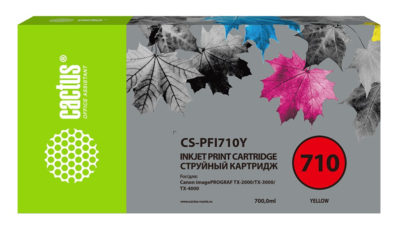Cactus CS-PFI710Y PFI-710Y желт.пигм. (700мл) для Canon imagePROGRAF TX-2000/TX-3000/TX-4000