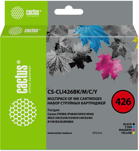 Cactus CS-CLI426BK/M/C/Y CLI-426 черный/голубой/желтый/пурпурный набор (36мл) для Canon Pixma MG5140/5240/6140/8140/MX884