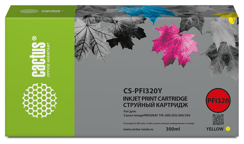 Cactus CS-PFI320Y PFI-320Y желтый (300мл) для Canon imagePROGRAF TM-200/TM-200 MFP L24ei/TM-205/TM-300