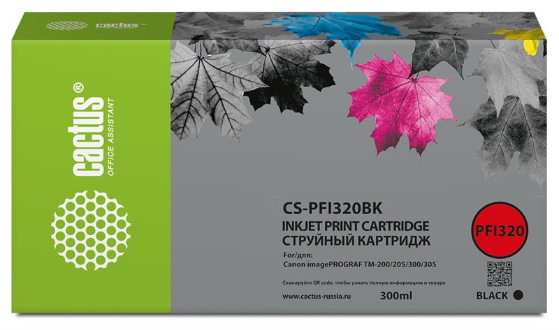 Cactus CS-PFI320BK PFI-320BK черный (300мл) для Canon imagePROGRAF TM-200/TM-200 MFP L24ei/TM-205/TM-300